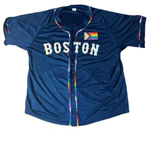 Boston Red Sox Jersey Adult XL Blue 2024 Pride Night MLB Double Sided Button Up